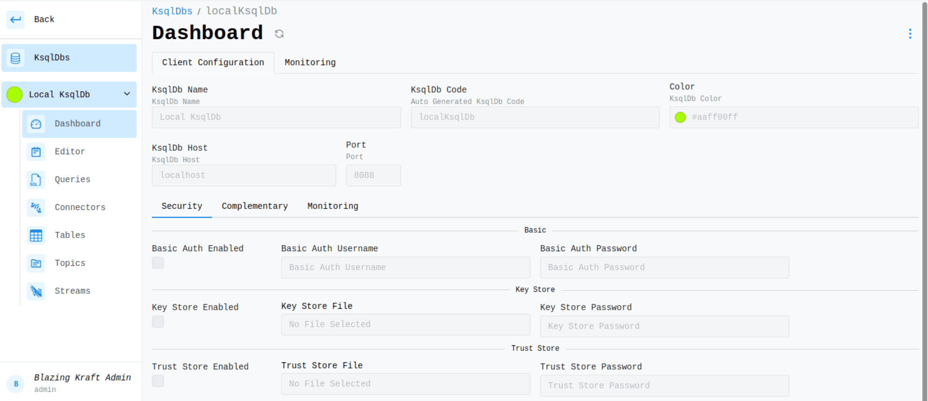 KsqlDB Dashboard Client Configuration Image