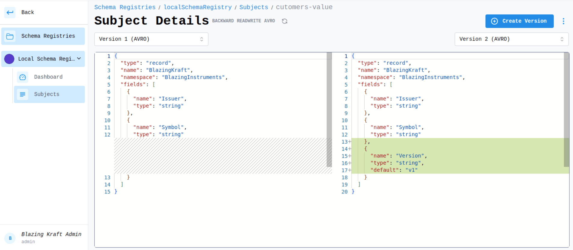 Schema Registry Subject Details Image