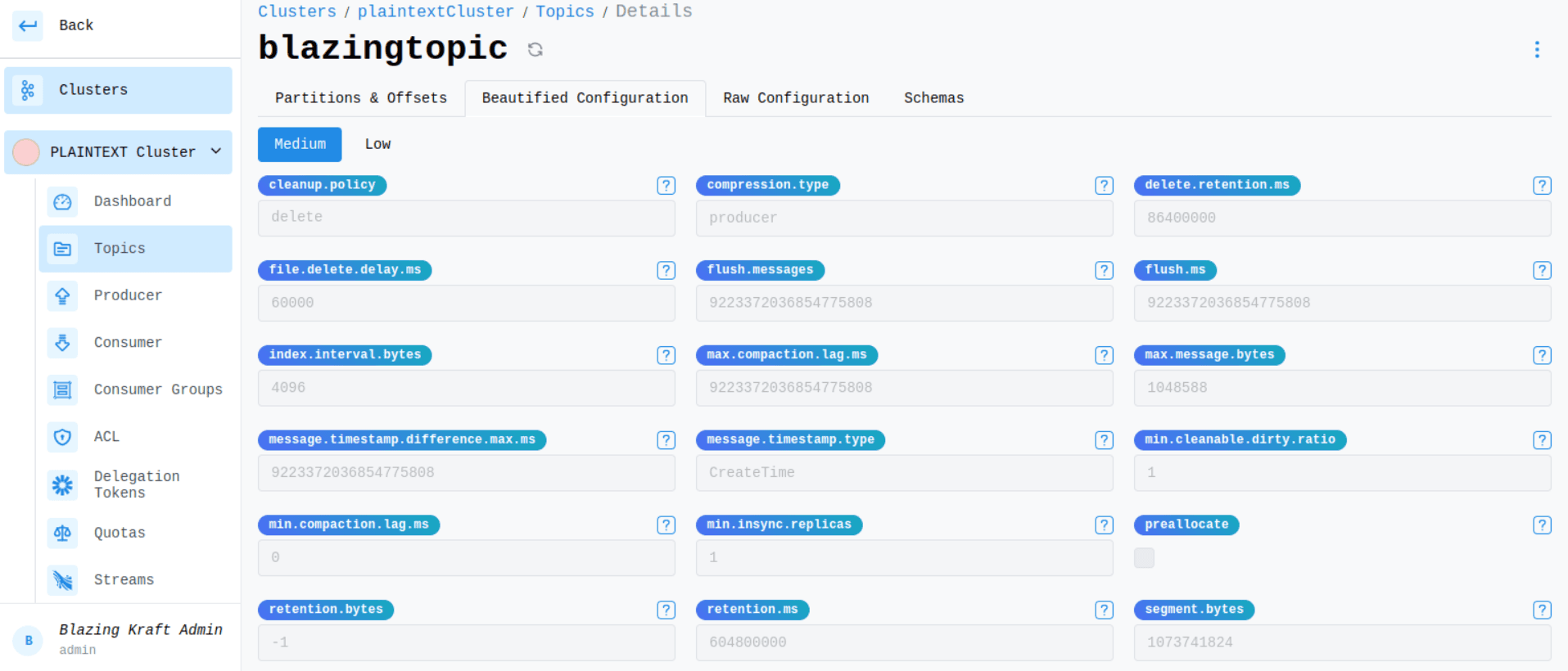 Cluster Topic Details Beautified Configuration Image