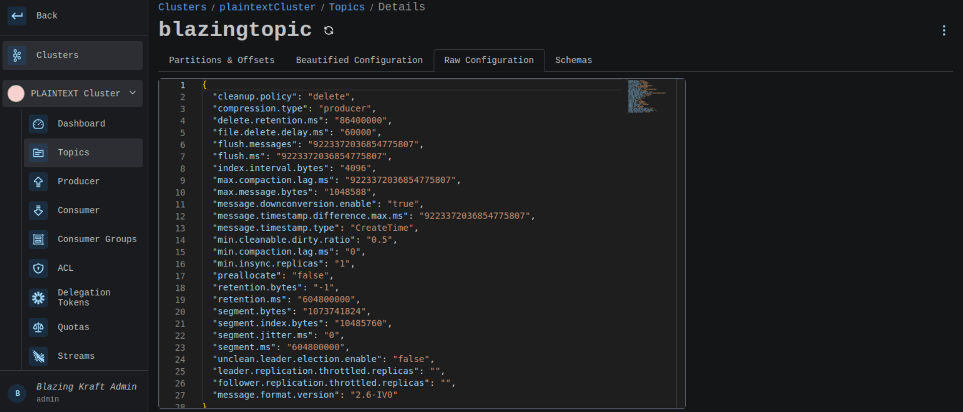 Cluster Topic Details Raw Configuration Image