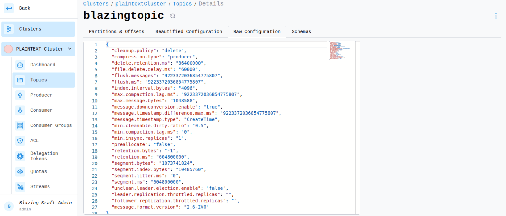 Cluster Topic Details Raw Configuration Image