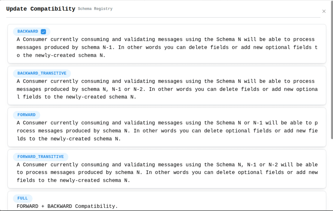 Schema Registry Dashboard Update Compatibility Image