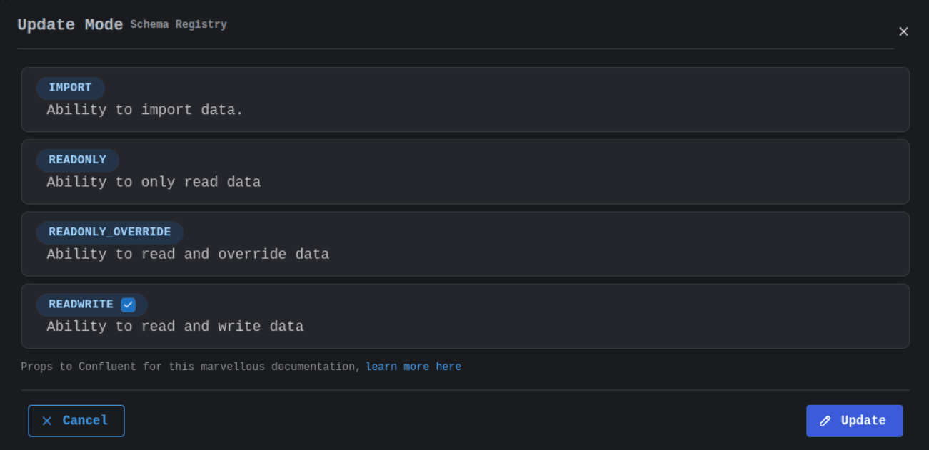 Schema Registry Dashboard Update Mode Image