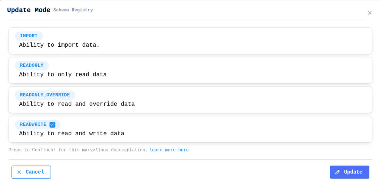 Schema Registry Dashboard Update Mode Image