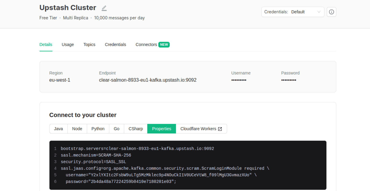 Upstash Client Configuration Image